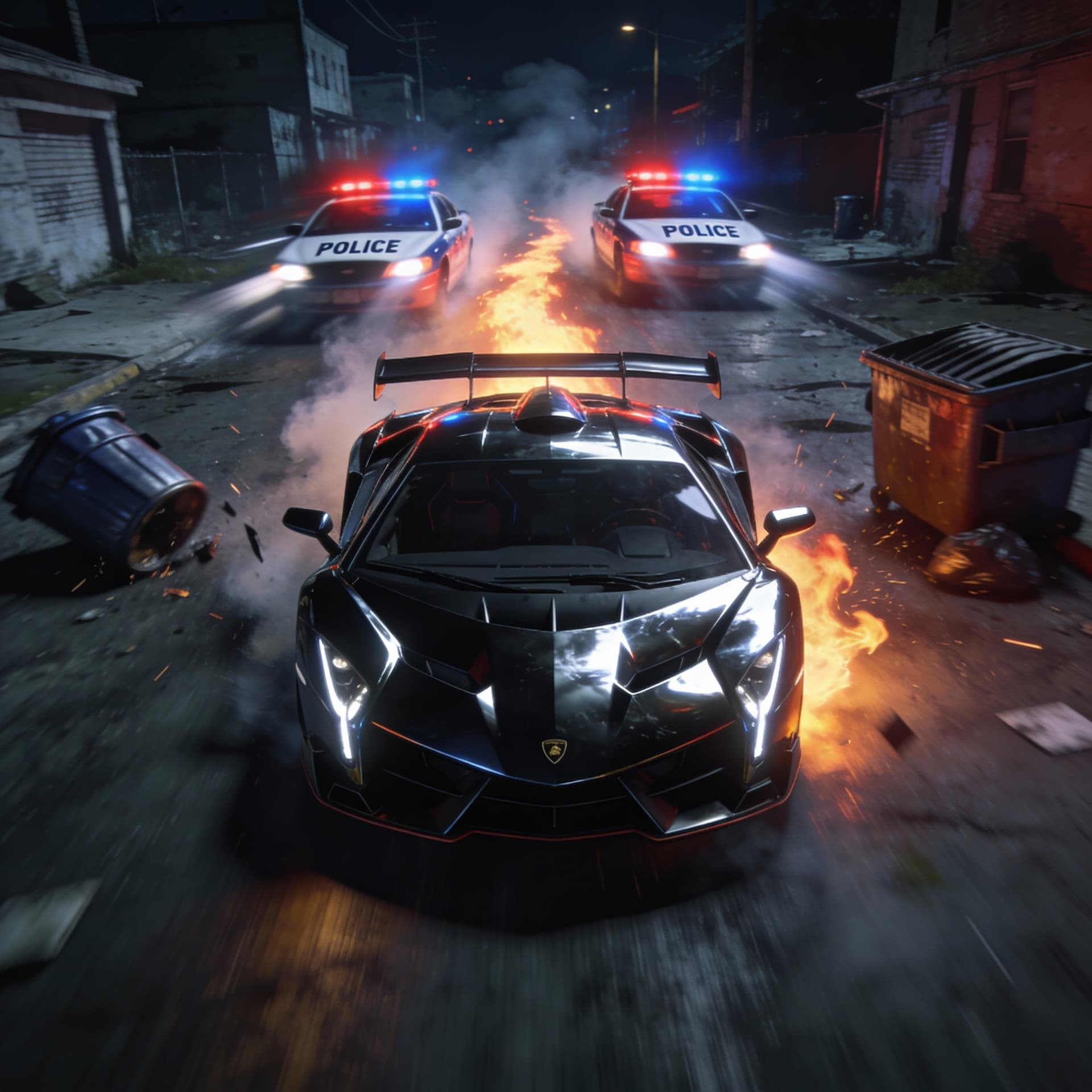 AI generated: front pov of A futuristic sleek shiny metallic black lamborghini with a high spoiler on the back is ...