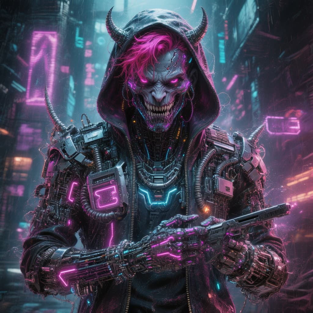 AI generated: create a demon that Controls electricity able to change electronics into his own personal robots (Li...