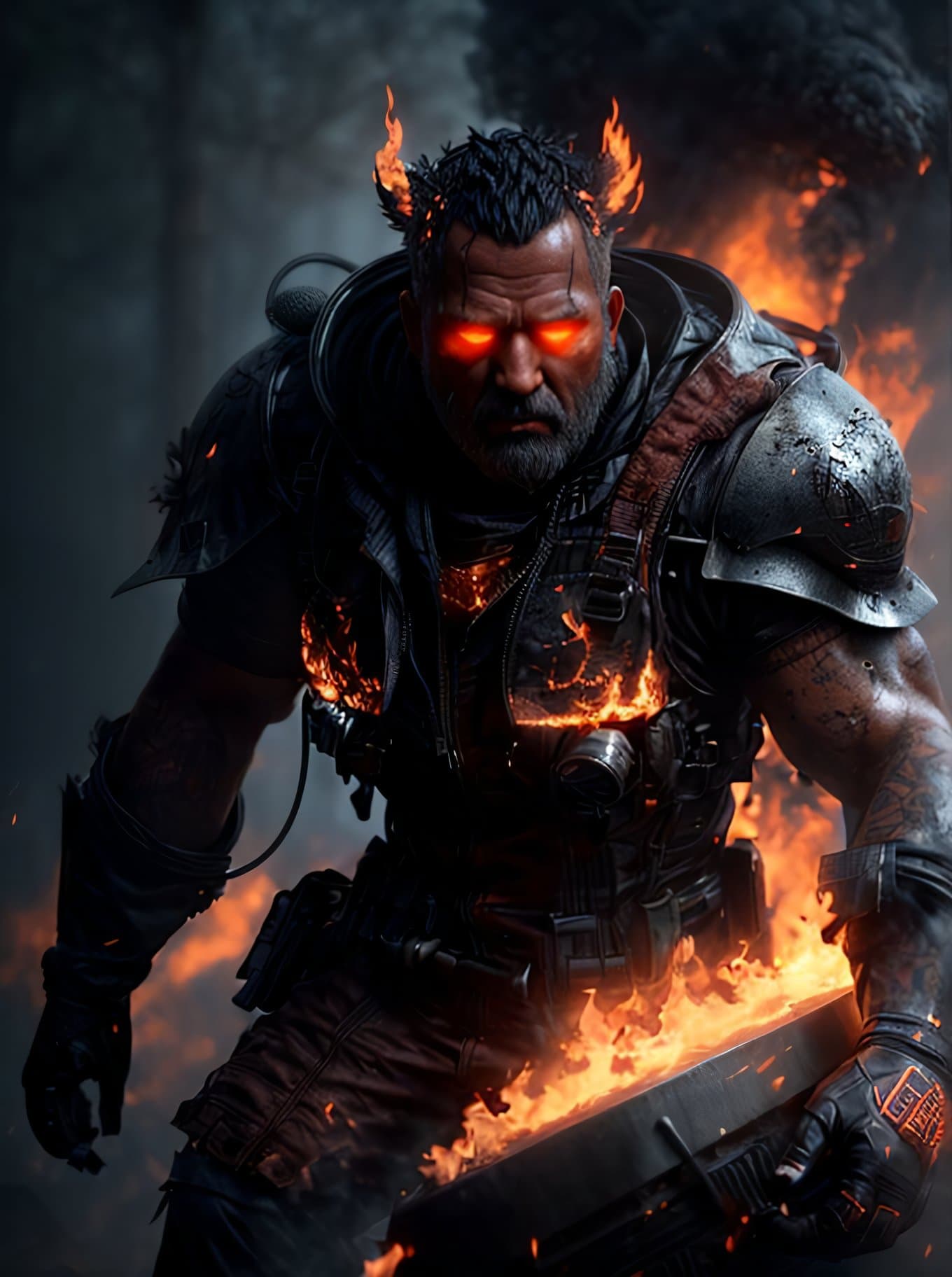AI generated: character design, hell, fire, mist, photorealistic, octane render, unreal engine, hyper detailed, vo...
