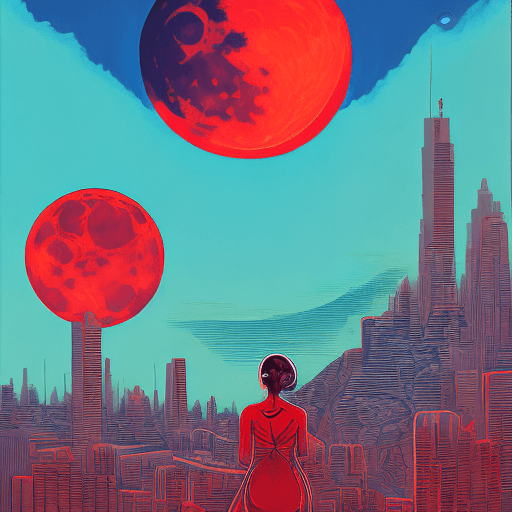 AI generated: a painting of a woman's face with a city in the background, poster art, by Zoran Mušič, pexels conte...