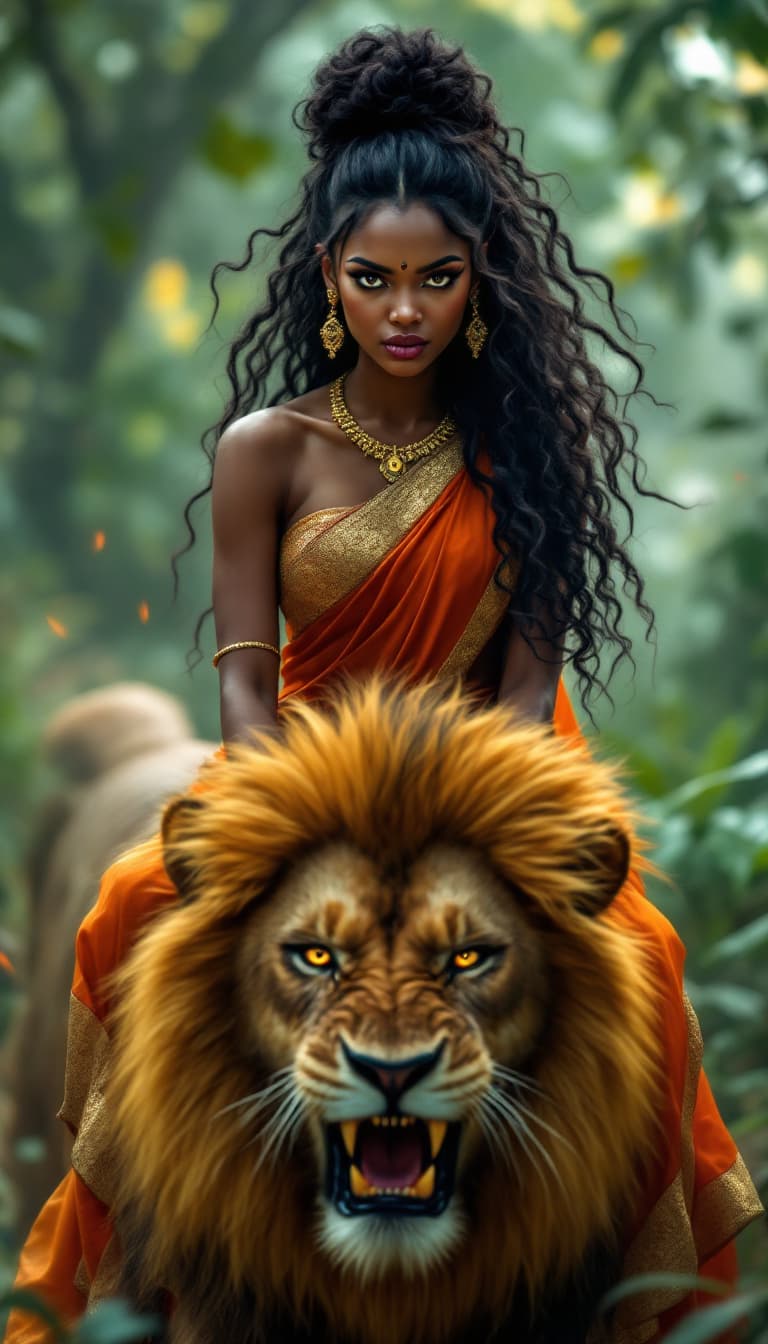 AI generated: full body view  of most beautiful black African  girl , most beautiful girl in elegant bold color gr...