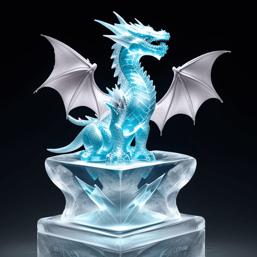 AI generated: An ice sculpture photo of a dragon with a clear and adorable carving, a better person, and a more po...