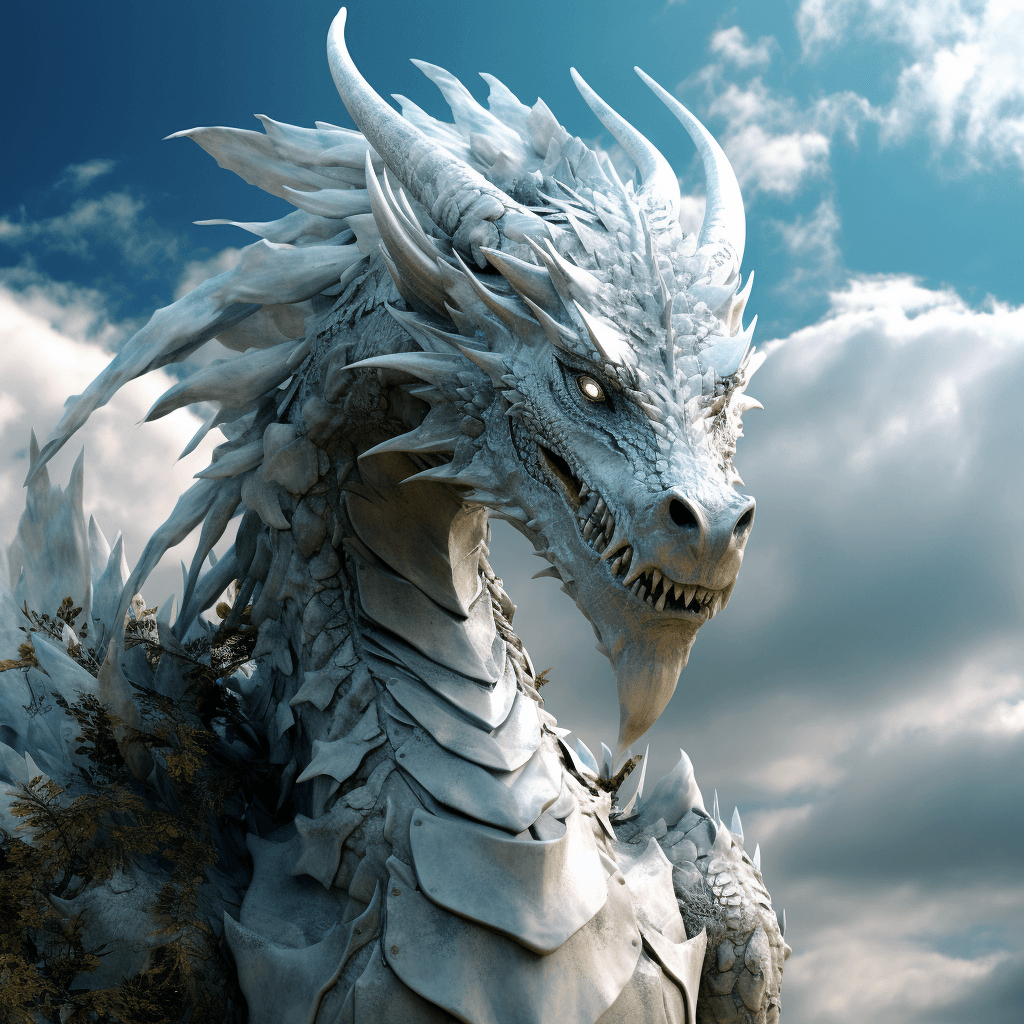 AI generated: white clouded dragon wallpaper the fantasy, in the style of fang lijun, gray and cyan, filip hodas, ...