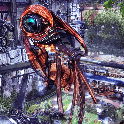 AI generated: stylize, large symmetrical steampunk copper skull with glowing blue portal eye sockets and wearing r...
