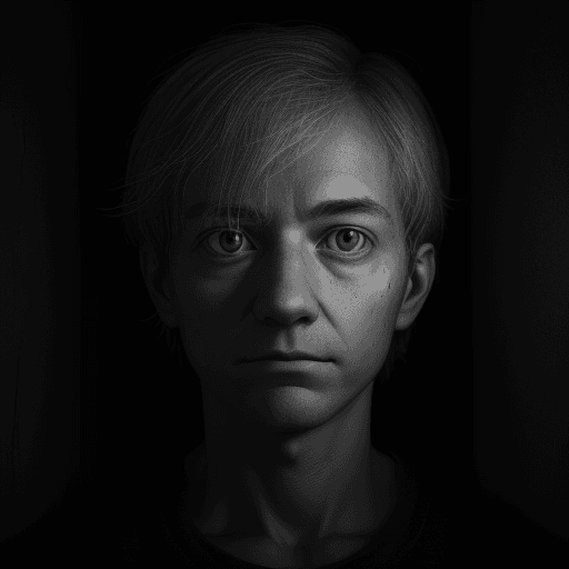 AI generated: FACE OF A PERSON WHO IS A GENIUS BUT MYSTERIOUS, WHO IS IN A SOMETHING GRAY ENVIRONMENT, IN A DARK E...