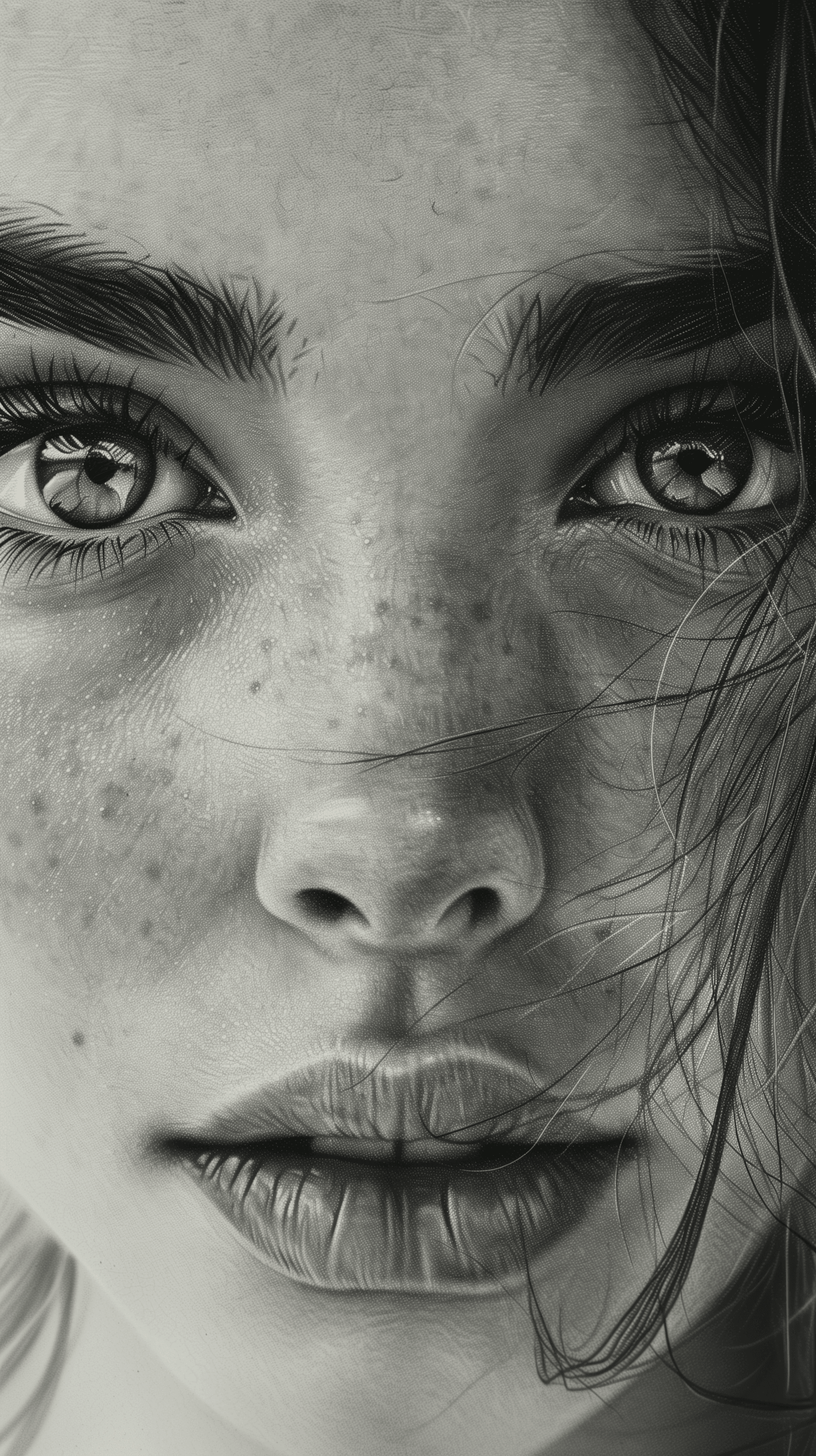 AI generated: artistic, charcoal art, innocent girl face croquis, hyper detail, practical art techniques, riched l...
