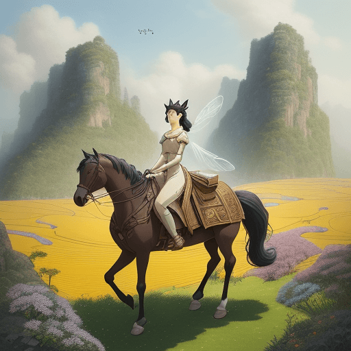 AI generated: "Design an extraordinary art piece featuring a stunning portrayal of a horse-riding couple surrounde...
