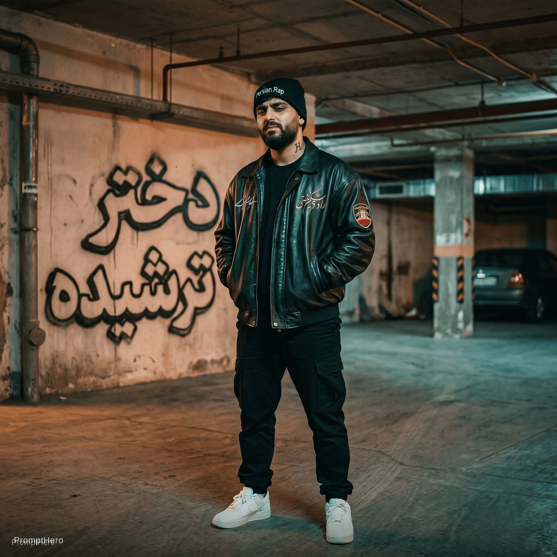 AI generated: Rap cover art, "Sour Girl" (دختر ترشیده). A tall, stylish young male rapper standing confidently in ...