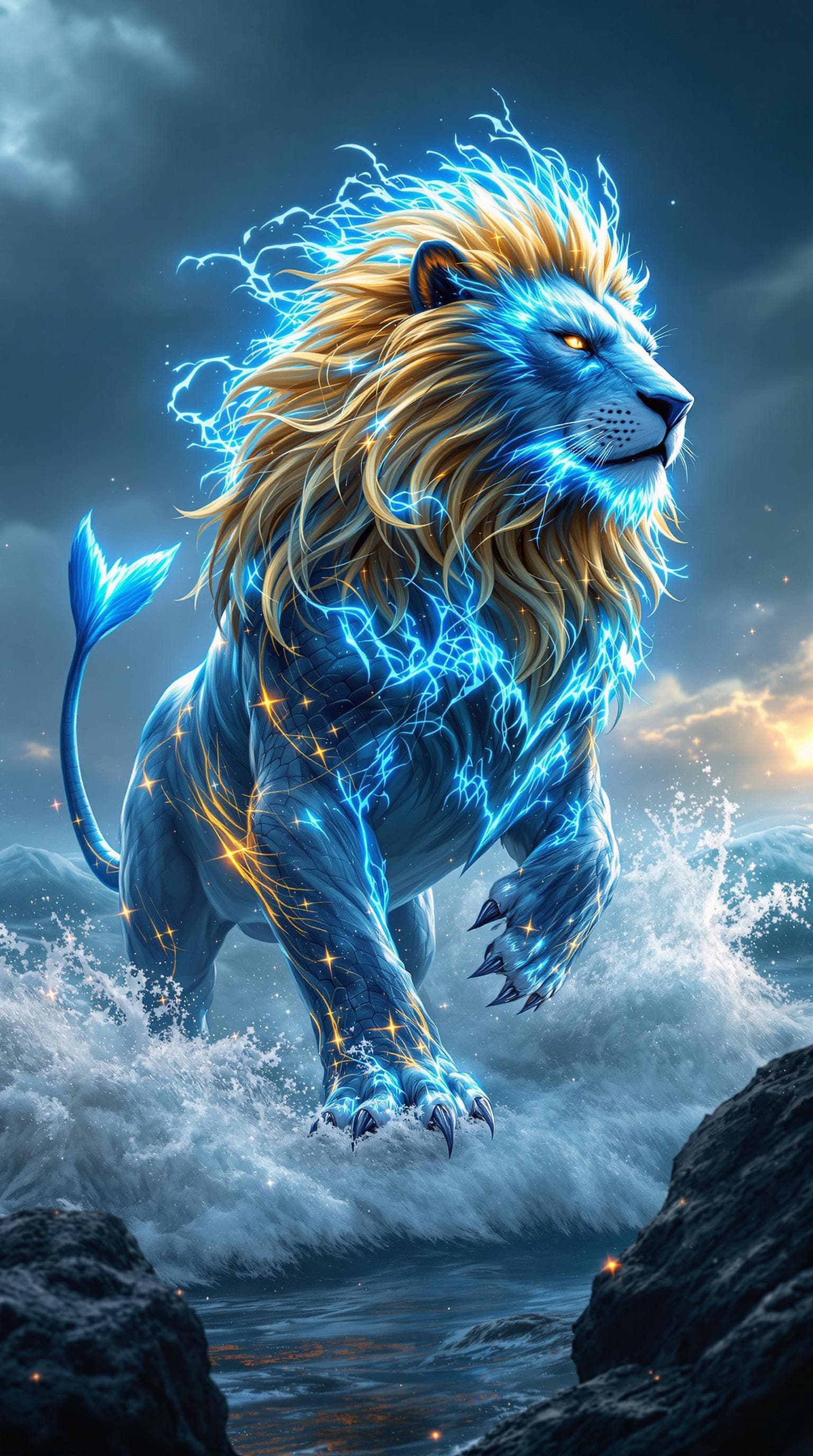 AI generated: A hyper-detailed, cinematic image of a hybrid creature with the powerful, majestic body of a lion fu...