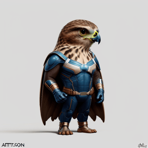 AI generated: Cute and adorable falcon marvel, fantasy, dreamlike, surrealism, super cute, trending on artstation