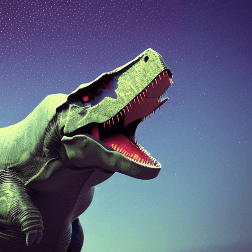 AI generated: photo of a sad t-rex looking at the stars, photorrealistic style, 3d octane render