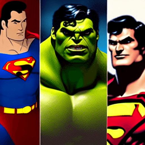 AI generated: a [superman | hulk], whole body, cinematic, intense, cinematic composition, cinematic lighting, colo...