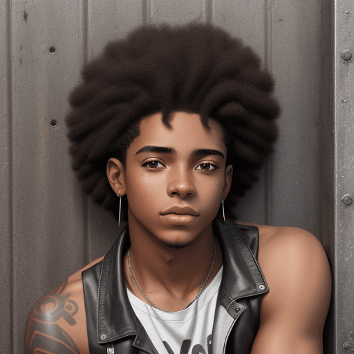 AI generated: a young attractive afro latino who looks like gideon liciaga  leaning on a rusty wall, in the style ...