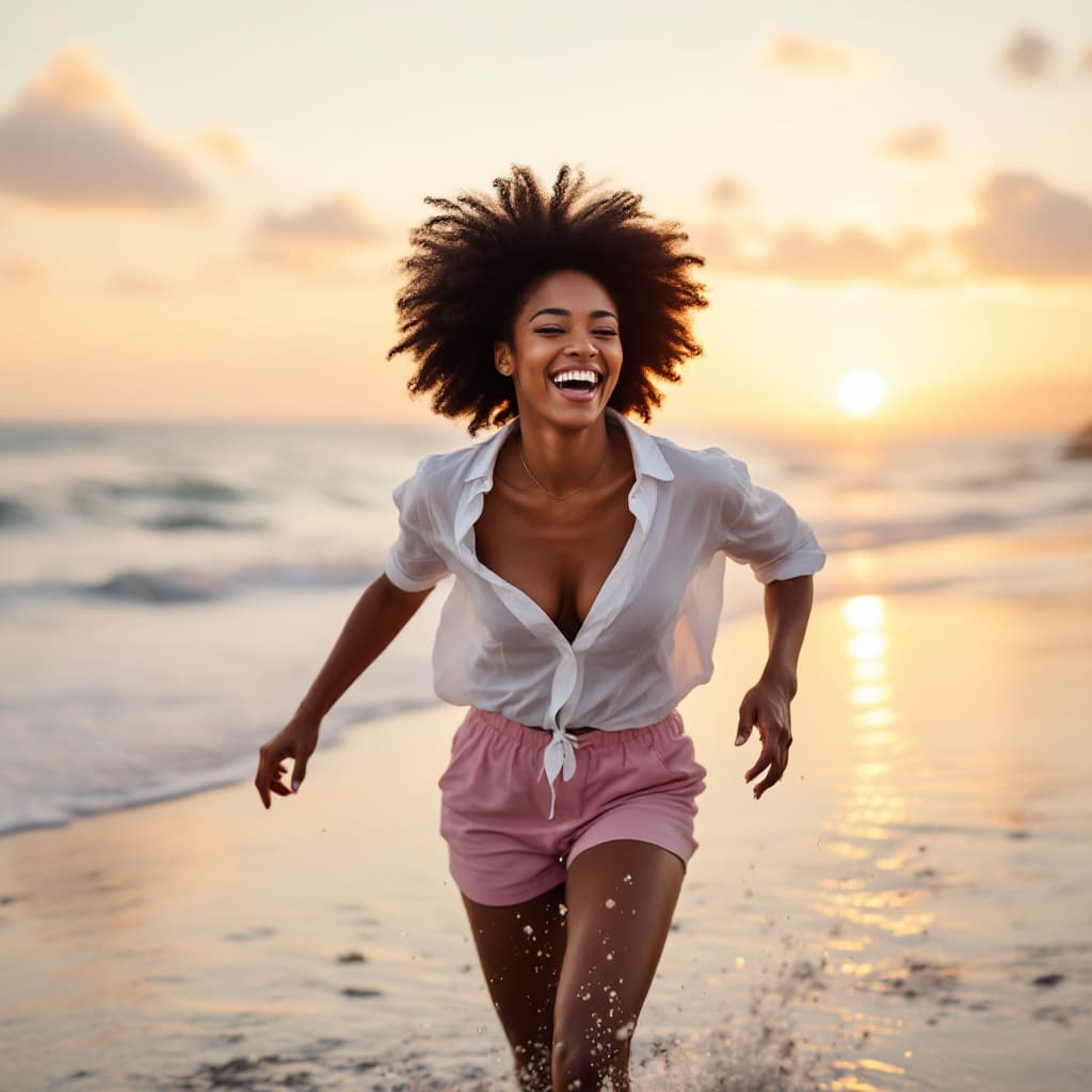 AI generated: create a landscape picture of a slim brown colored skinned Nigerian woman in her 30s happily and pla...