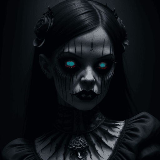 AI generated: A goth macabre grotesque female wearing occult attire, horror, dark, intricate design and details, d...