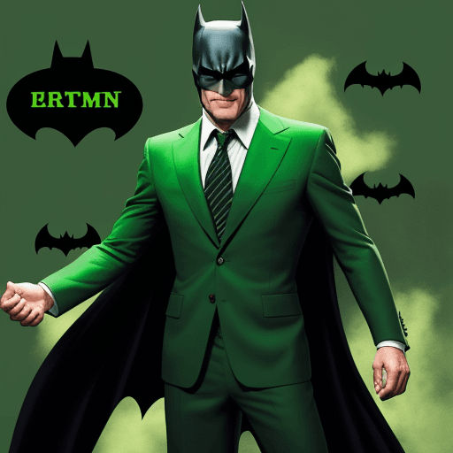 AI generated: JIM CARREY AS A GREEN SUIT BATMAN HOLDING A BOMB
