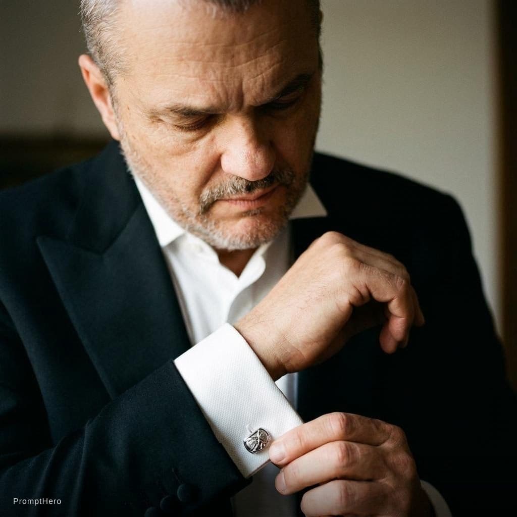 AI generated: Adjustment of Cufflink (Detailed Mid-Shot)
Ultra-realistic, mid-shot portrait focusing on a precise...