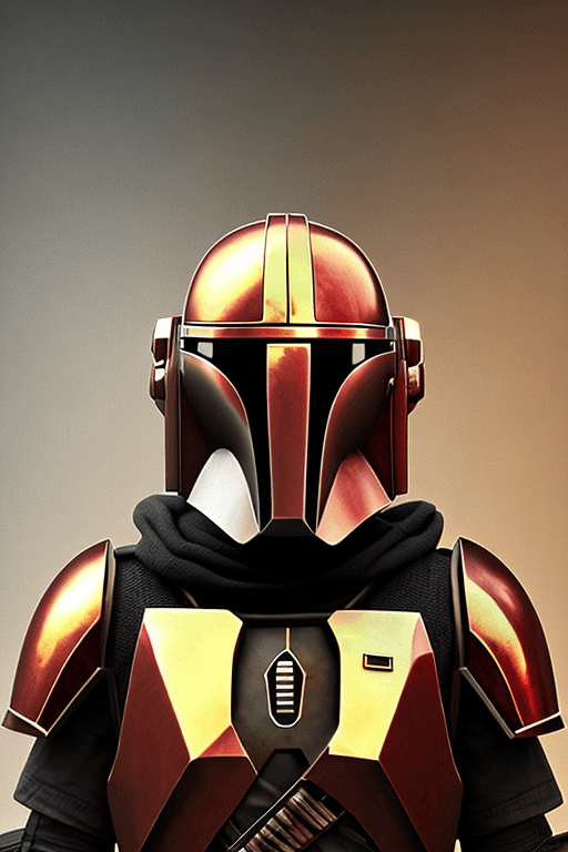 AI generated: an artistic and realistic 8k sculpture of a Mandalorian helmet, bright neon color, steampunk, dramat...