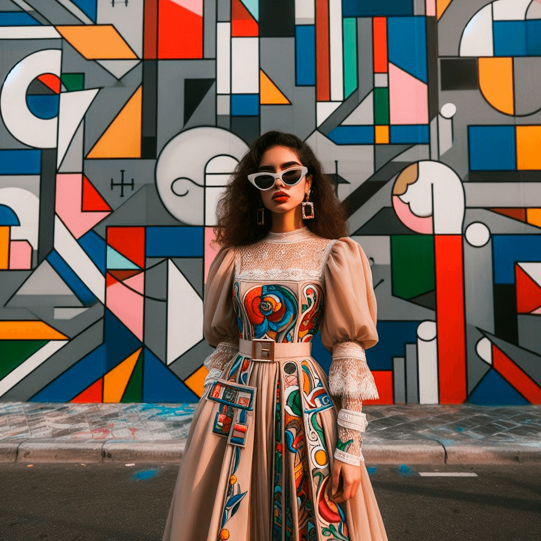 AI generated: A 90s street photographer in Santiago portraits a confident model in front of abstract graffiti made...