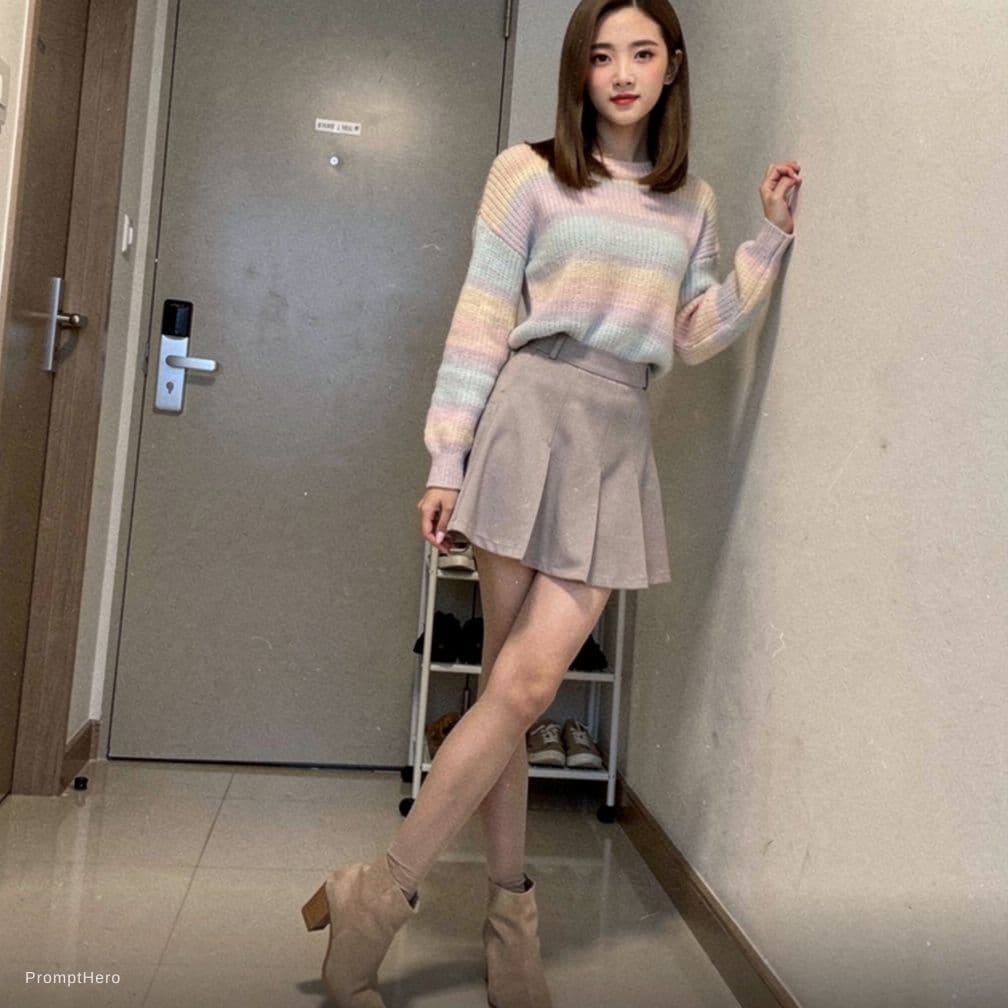 AI generated: escription of a skinny crossdresser , petite , skinny legs , asian , it looks like photo taken by ph...