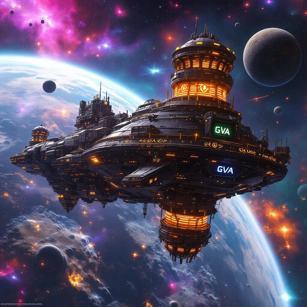 AI generated: Imagine, in detail, an alien multi-tiered Mining Station space station to show a new design. An alie...