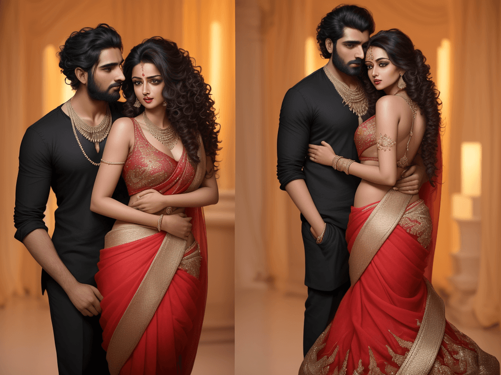 AI generated: full body view  of most beautiful european couple as most beautiful indian couple, most beautiful gi...