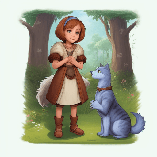 AI generated: Introduction to the story, introducing the main characters: Nora and her furry friend Bendji, storyb...