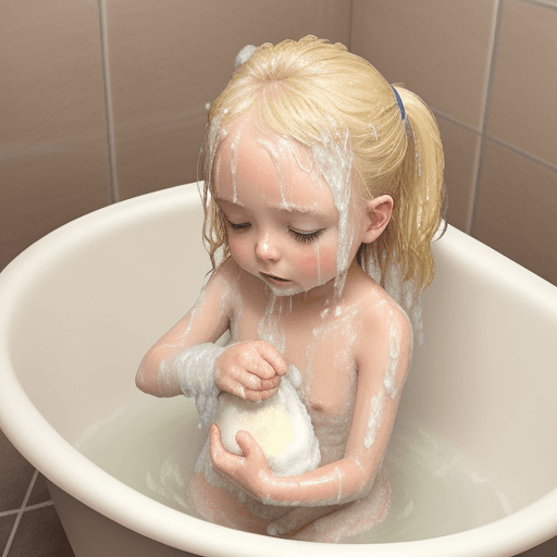 AI generated: Little blonde girl getting bathed 
