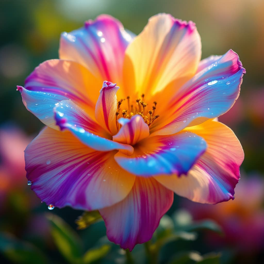 AI generated: Macro photograph of a vibrant flower in full bloom, showcasing intricate petal details, soft gradien...