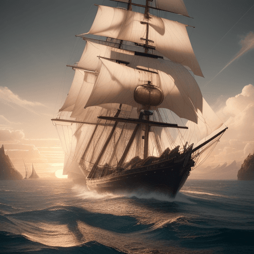AI generated: Photo of a ultra realistic sailing ship, dramatic light, pale sunrise, cinematic lighting, battered,...