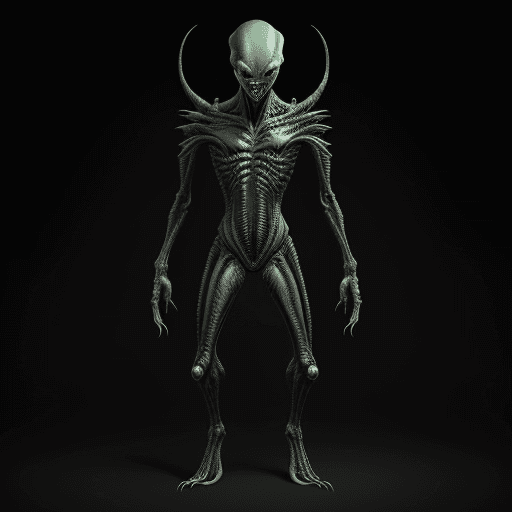 AI generated: alien, full body, terrifying, fierce and threatening, highly detailed and realistic --ar 68:128 --st...