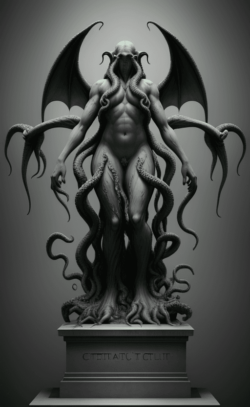 AI generated: statue of Cthulhu, hyper realistic, central, symmetrical