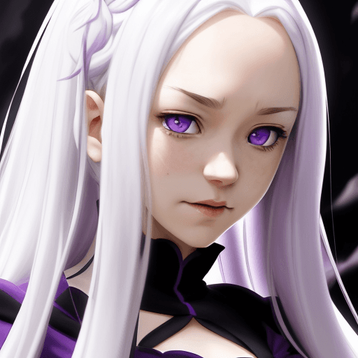 AI generated: emilia, re:zero, long hair, white hair, purple eyes, facing, best quality, highres, ultra-detailed