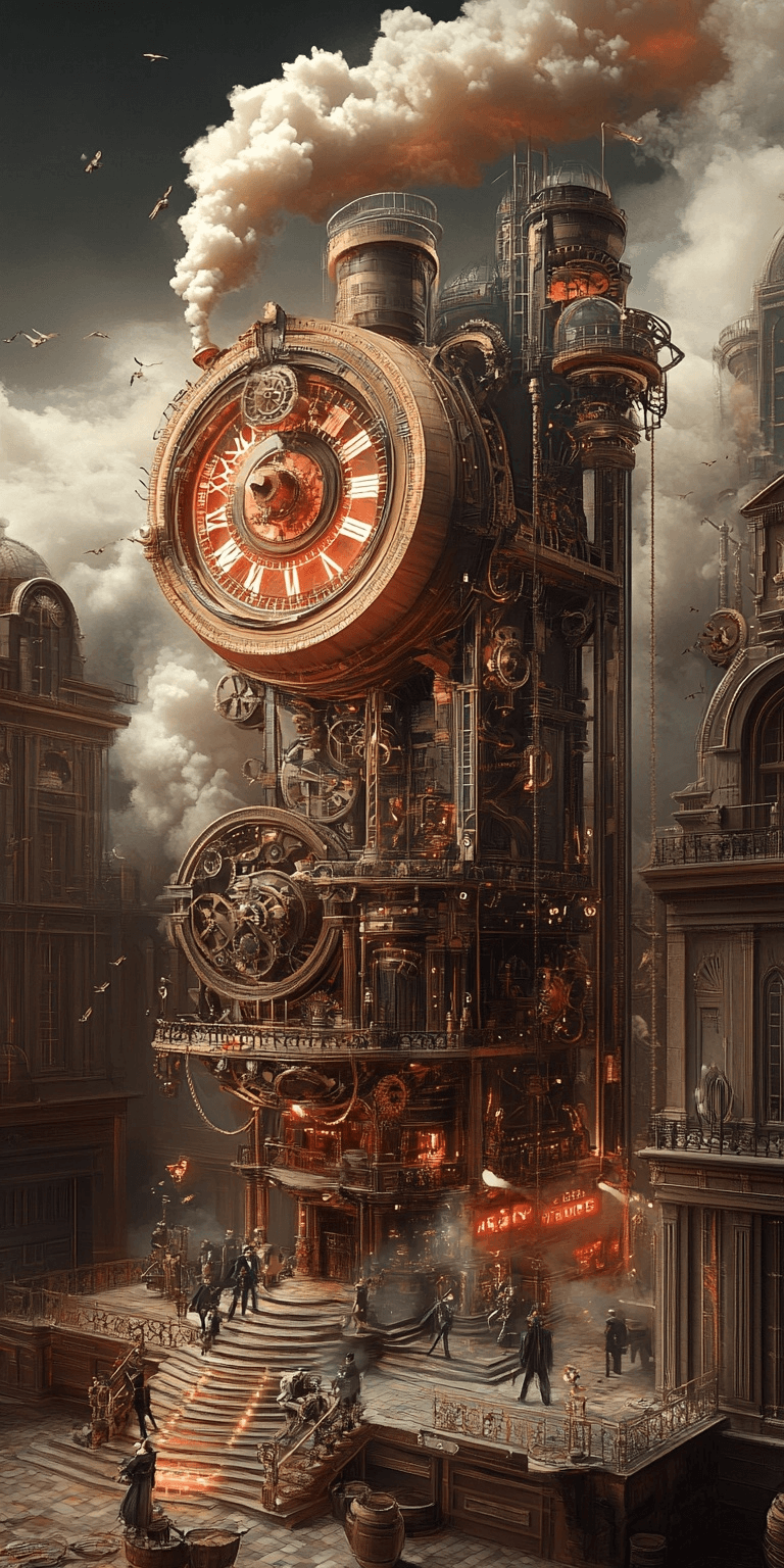 AI generated: Steampunk clock tower, digital art style, fantasy illustration, full-body shot, high resolution, ste...