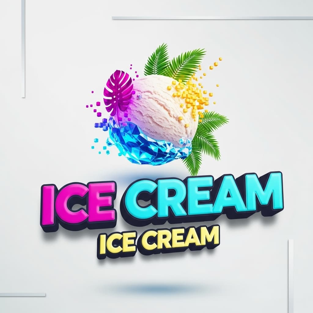 AI generated: Futuristic logo design for an innovative ice cream shop. The logo depicts a floating sphere of ice c...