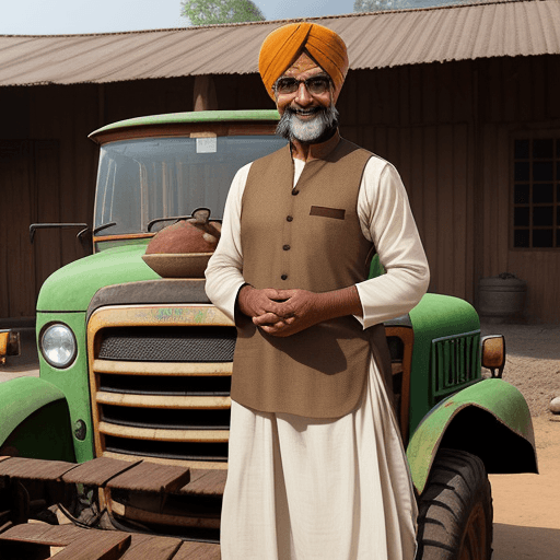 AI generated: A middle-aged man with a kind smile and weathered hands. He wears a traditional dhoti kurta in shade...