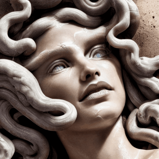 AI generated: 
Render Complete: Portrait of cyborg medusa, close-up, carved in marble,,beautiful full woman, frol...