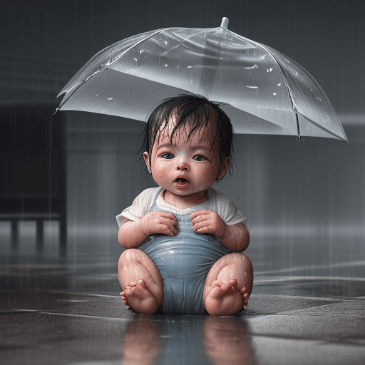 AI generated: Baby caught in heavy rain