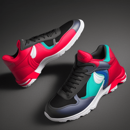 AI generated: "Create a high-resolution image featuring two pairs of sporty shoes. One pair should have a sleek, a...