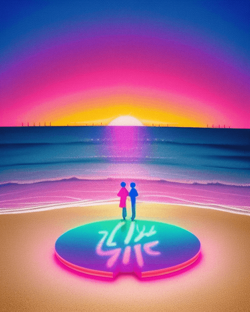 AI generated: lite brite art of people being outdoors on a beach, in the style of colorful cityscapes, california ...