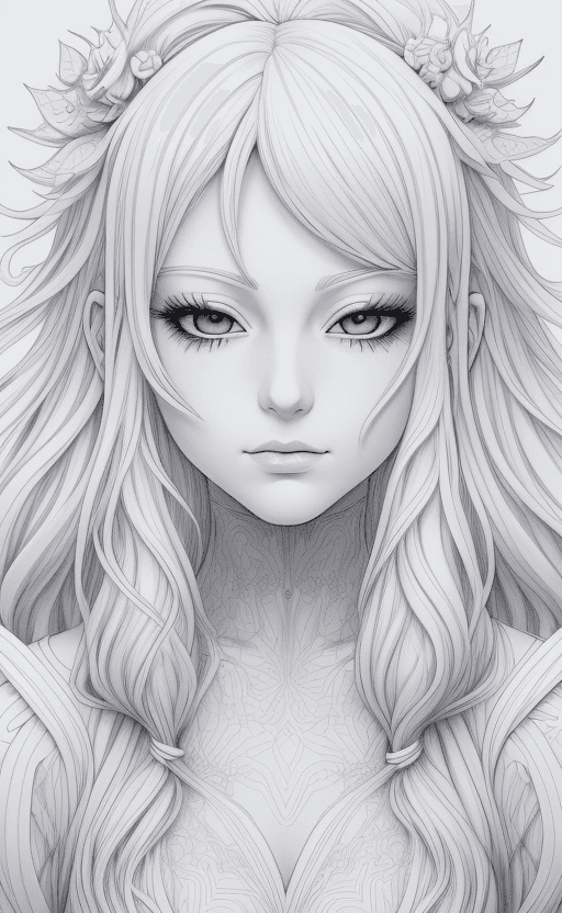 AI generated: coloring page Anime portrait clean line art, black pen line high detail,,wild dynamic white hair, wo...
