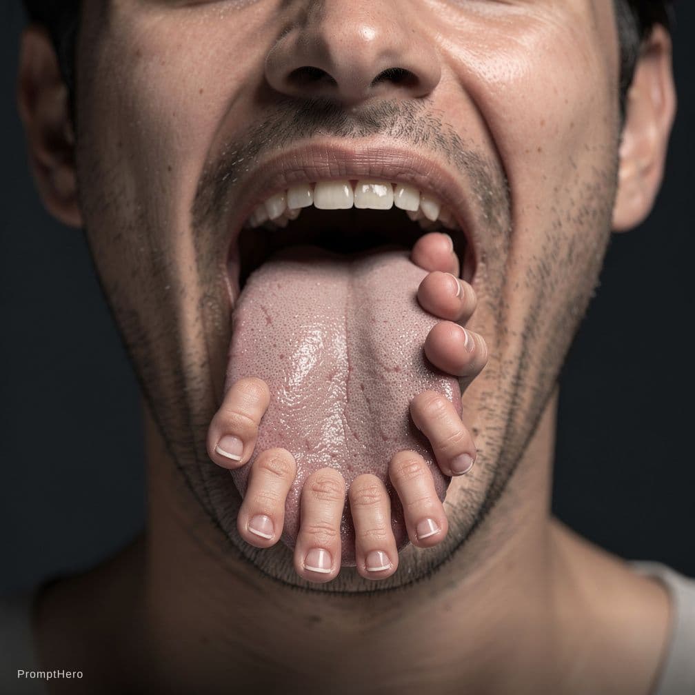 AI generated: Toes on the mans tongue