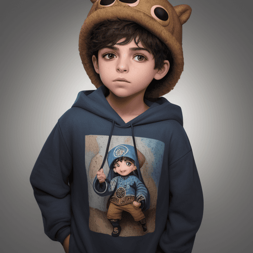 AI generated: un niño con una sudadera anaranjada con capucha  de dibujos animados que lleva un sombrero, en el es...