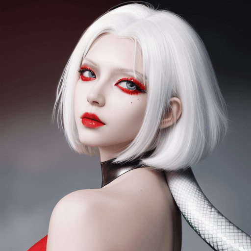 AI generated: white hair, snake girl, red eyes