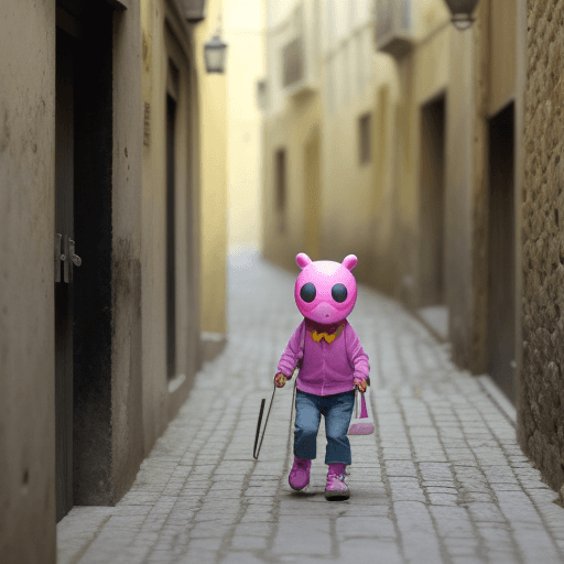 AI generated: pez con casco caminando por la calle
