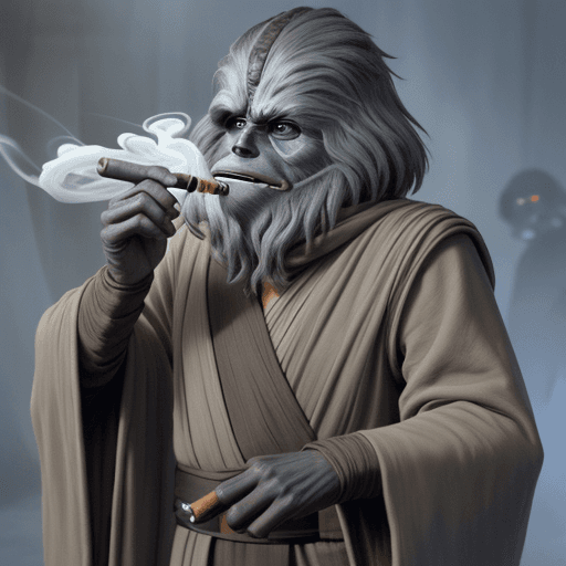 AI generated: Star Wars Old Grey Jedi Wookie Race smoking and chilling