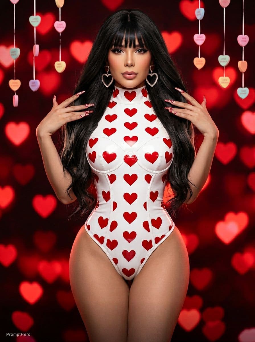 AI generated: surreal Valentine editorial portrait, half-body, woman inspired by [the subject of the photo – use t...