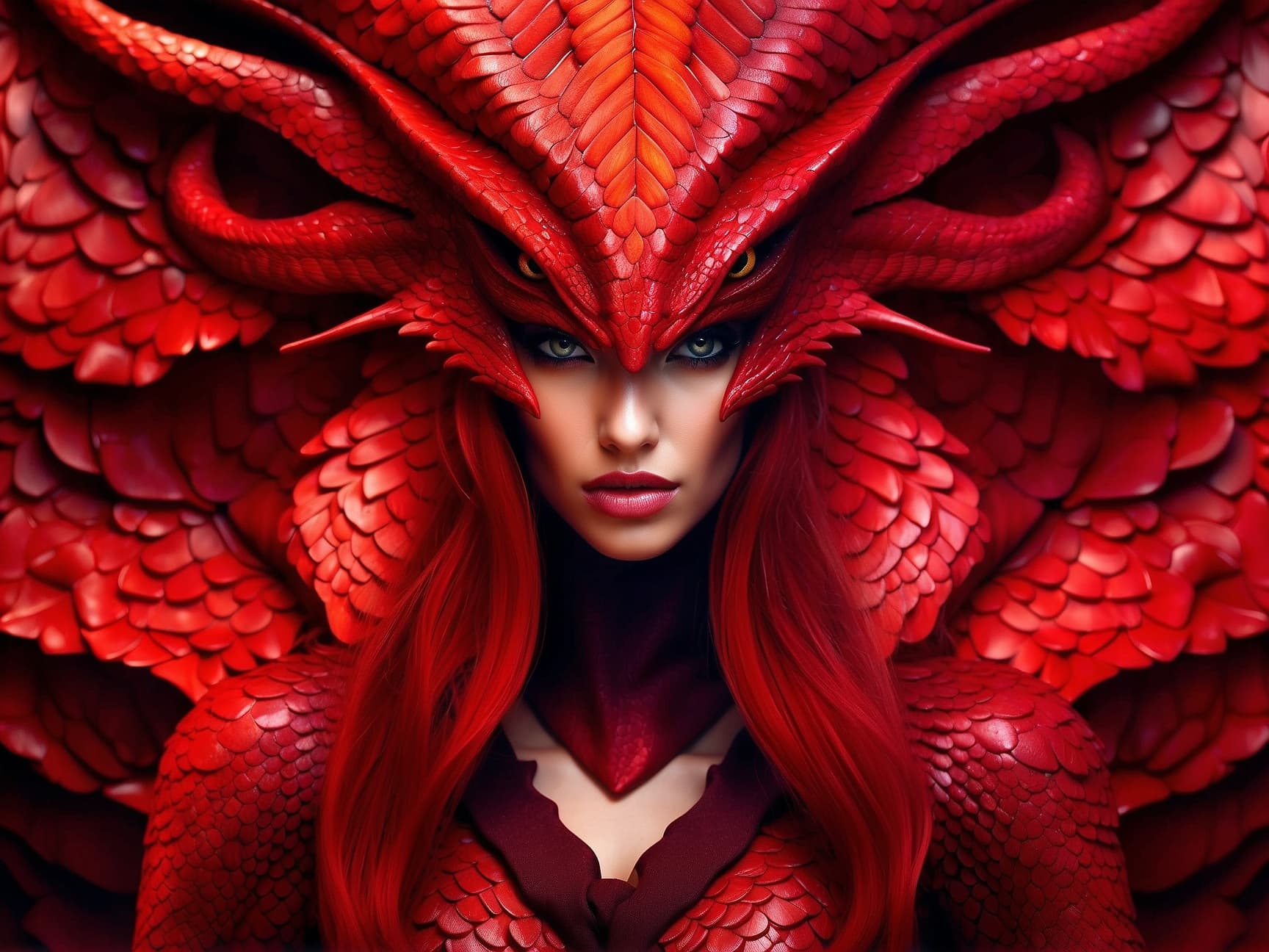 AI generated: A captivating alien female draconian shapeshifter is depicted in this vibrant and detailed digital d...