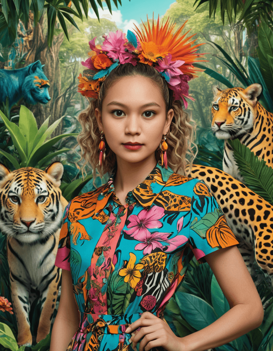 AI generated: A whimsical and surreal illustration featuring a Dr. Seuss-inspired Safari Queen, adorned in an ecle...