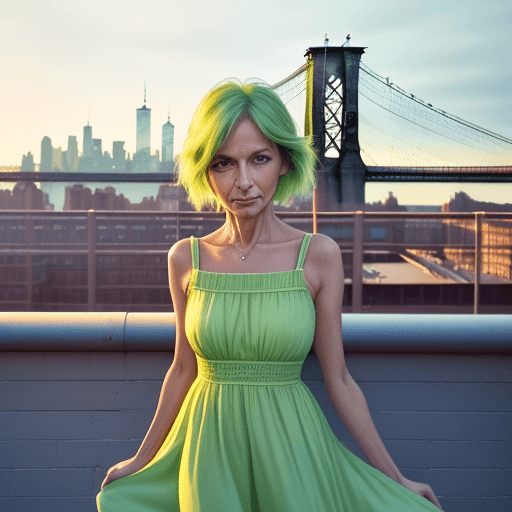 AI generated: Street style photo of pretty slim cute and flirty instagram style standing on a tall building roofto...
